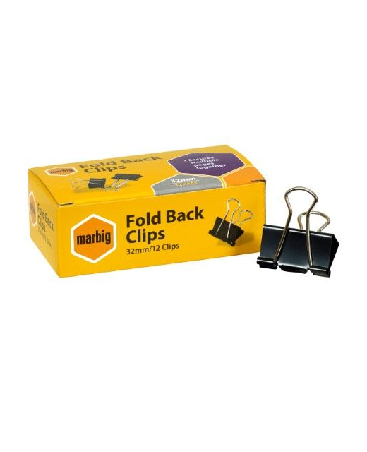 FOLD BACK CLIPS MARBIG 32MM 12 PACK