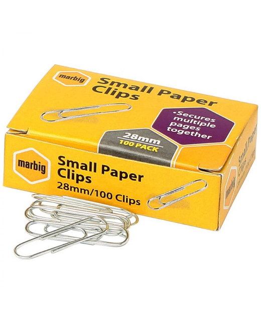 SMALL PAPER CLIPS MARBIG 28MM 100 PACK