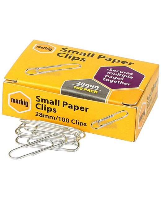 SMALL PAPER CLIPS MARBIG 28MM 100 PACK