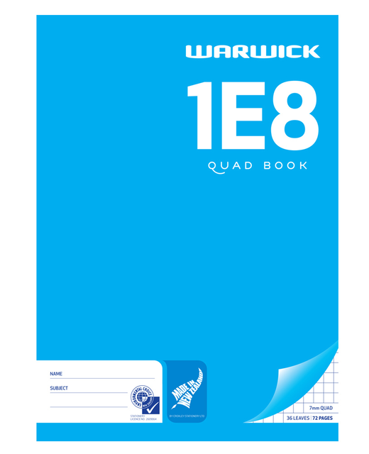 EXERCISE BOOK WARWICK 1E8 7MM QUAD 36LF
