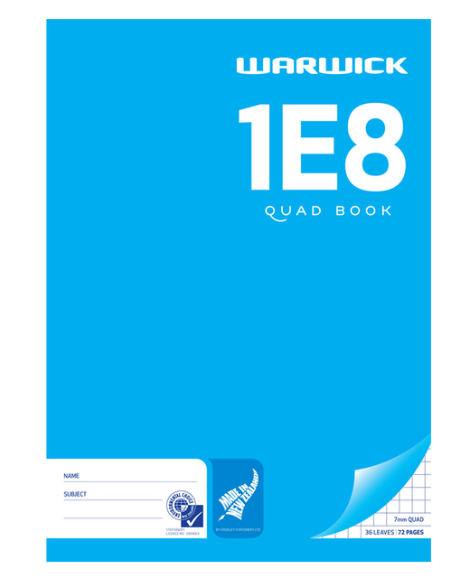 EXERCISE BOOK WARWICK 1E8 7MM QUAD 36LF