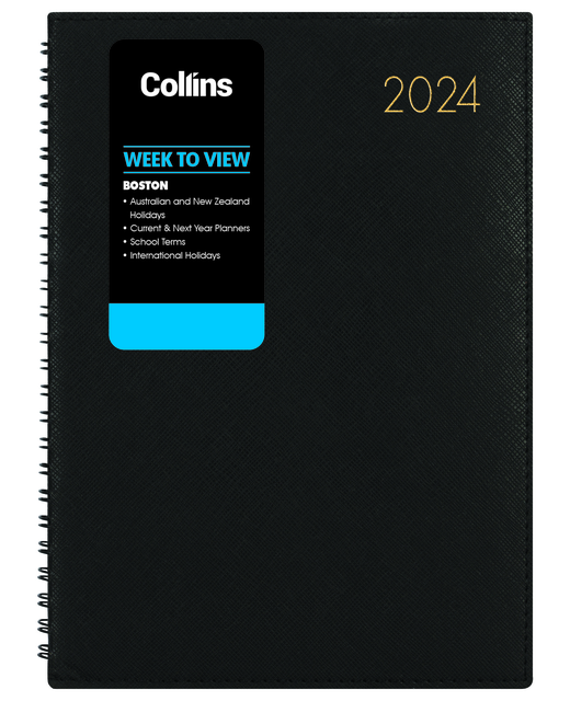 DIARY 2024 Collins Boston A43 Week To View Diary Black Even Year