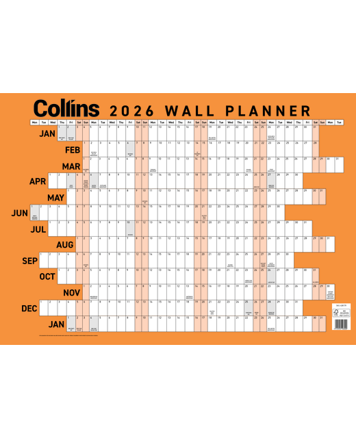 WALLPLANNER 2026  COLLINS A3 LAMINATED EVEN YEAR