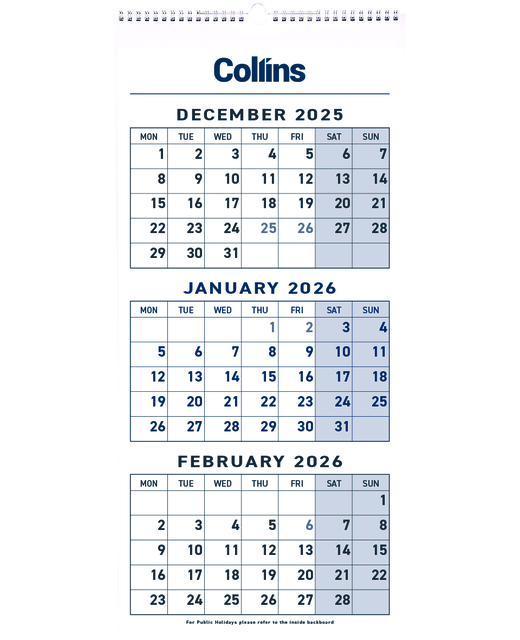 CALENDAR 2026 COLLINS 3 MONTHS TO VIEW