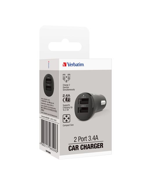 Verbatim Essentials Car Charger Dual Port 3.4A Black