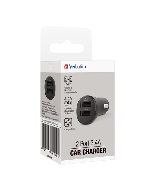 Verbatim Essentials Car Charger Dual Port 3.4A Black