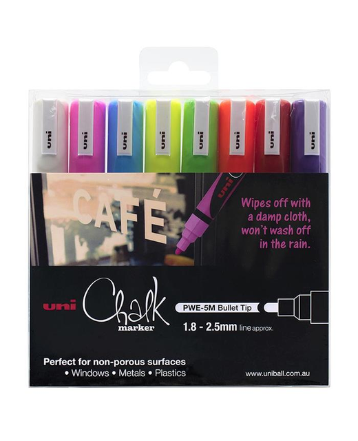 Chalk Marker Uni 1.8-2.5mm Bullet Tip 8 piece Assorted