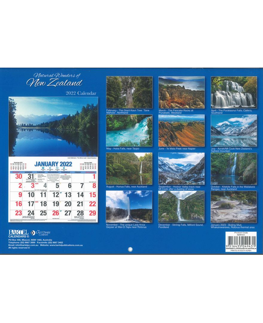 Calendar 22 Big Print Natural Wonders of NZ Gifts & Greeting Cards