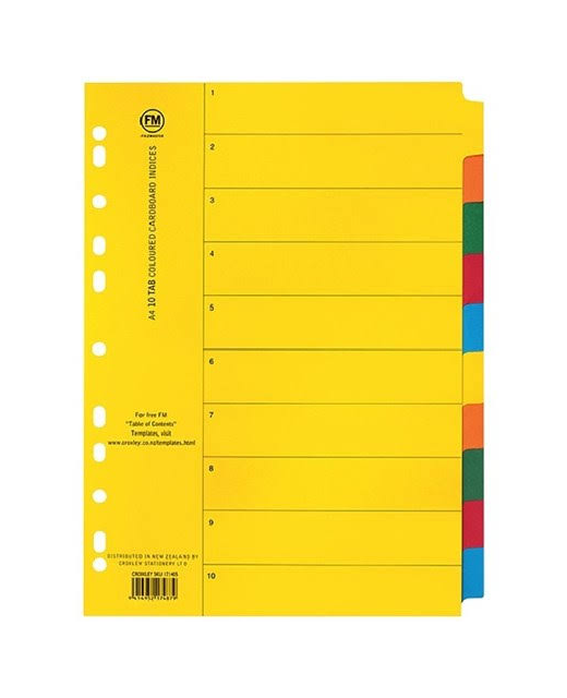 Indices Fm A4 Card 10 Tab Colour