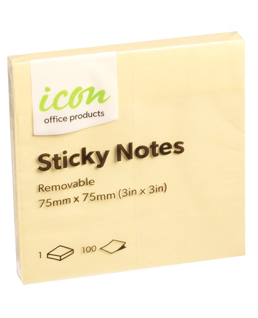 Icon Sticky Notes 75mm x 75mm Yellow