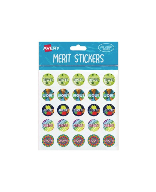 MERIT STICKERS ASSORTED CAPTIONS 3 ROUND 300 PACK