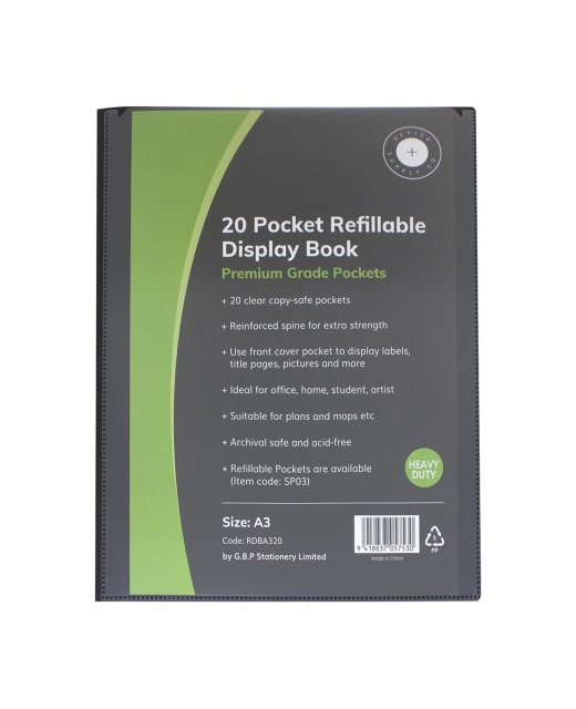 OSC REFILLABLE DISPLAY BOOK A3 20 POCKET BLACK