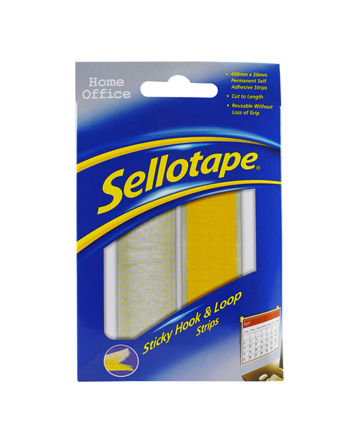 SELLOTAPE STICKY HOOK & LOOP STRIP PERMANENT 20MM X 450MM