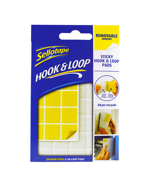 Sellotape Sticky Hook & Loop Pre Cut Pads Removable 20mm 24 Pack