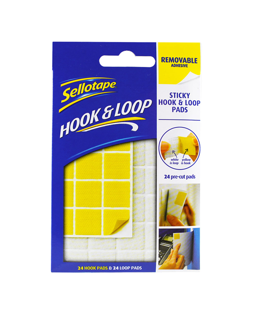 Sellotape Sticky Hook & Loop Pre Cut Pads Removable 20mm 24 Pack