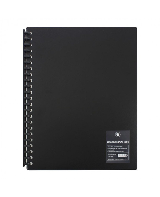 REFILLABLE DISPLAY BOOK A4 BLACK 40 POCKETS