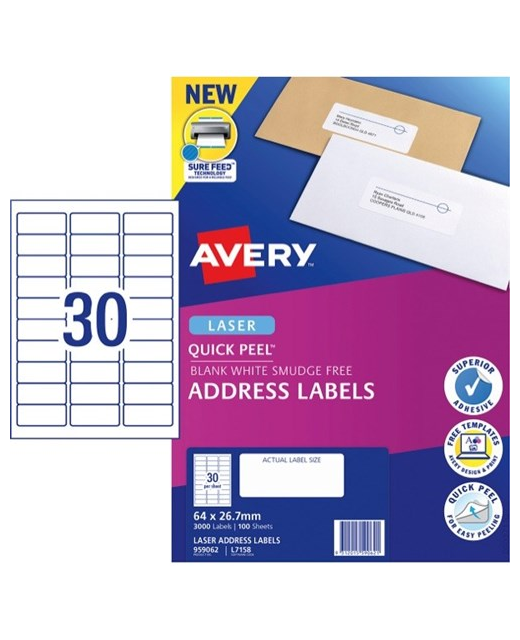 AVERY LABELS L7158 GENERAL USE 64X26.7MM 100 SHEETS