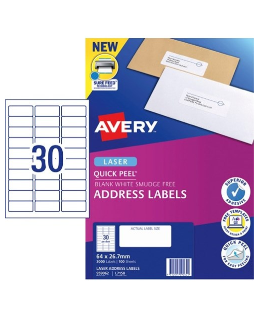 AVERY LABELS L7158 GENERAL USE 64X26.7MM 100 SHEETS