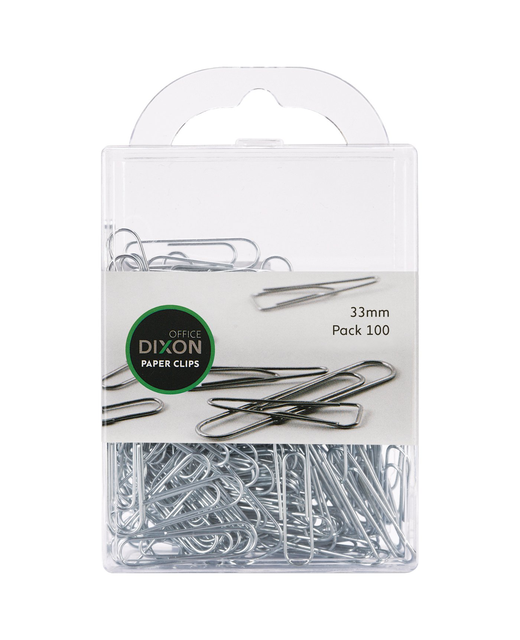 DIXON PAPER CLIPS 33MM PACK 100 ROUND