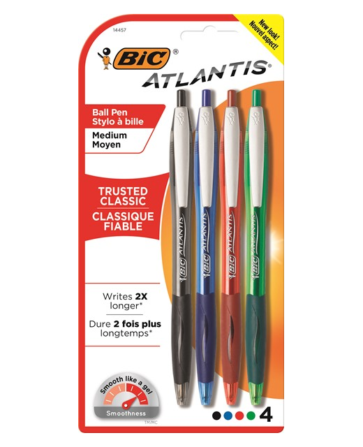 Bic Atlantis Medium Retractable Ball Pen Assorted 4 Pack
