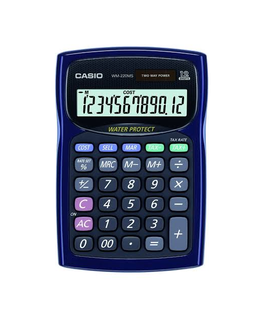 WM220MSBU WATER/DUST PROOF BLUE CASIO DESKTOP CALCULATOR 