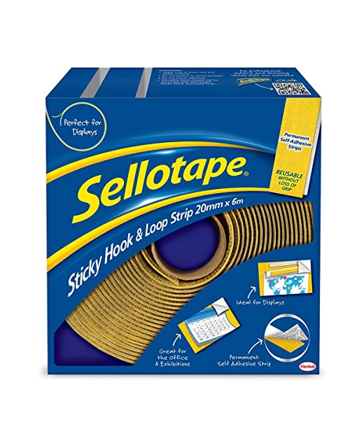 SELLOTAPE STICKY HOOK LOOP STRIP REMOVABLE 20MMX6M