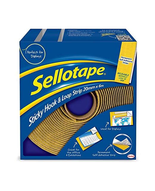 SELLOTAPE STICKY HOOK LOOP STRIP REMOVABLE 20MMX6M