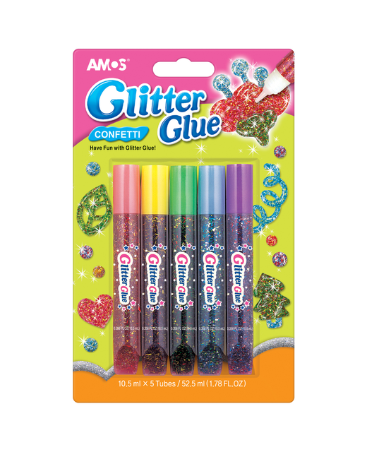 GLITTER GLUE AMOS CONFETTI COLOURS 5PK