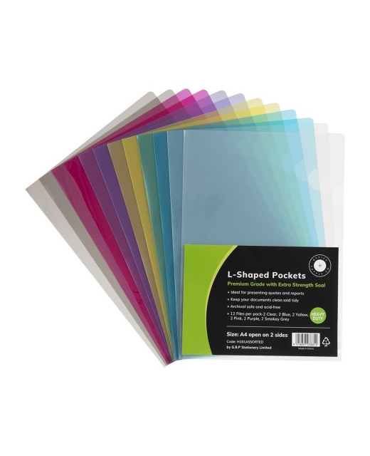 L SHAPED POCKETS OSC A4 ASSORTED PACK OF 12
