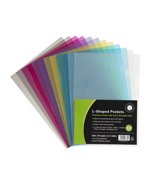 L SHAPED POCKETS OSC A4 ASSORTED PACK OF 12