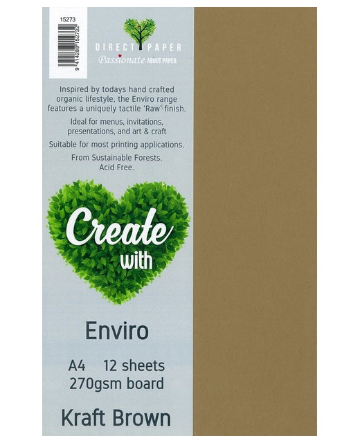 PAPER A4 ENVIRO 270GSM BOARD 12PK KRAFT BROWN