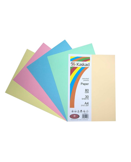 KASKAD A4 PAPER ASSORTED PASTEL 30 SHEETS 80 GSM