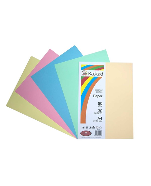 KASKAD A4 PAPER ASSORTED PASTEL 30 SHEETS 80 GSM