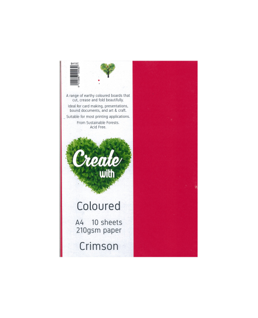 COLOURED PAPER A4 CRIMSON 10 SHEETS 210 GSM 