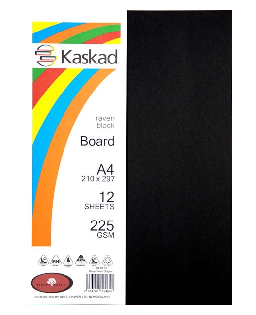 KASKAD A4 BOARD BLACK 12 SHEETS 225 GSM