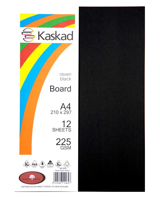 KASKAD A4 BOARD BLACK 12 SHEETS 225 GSM