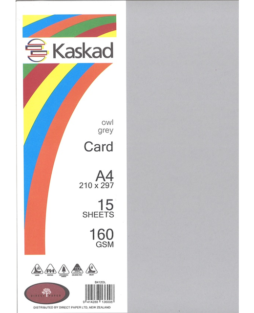 KASKAD CARD OWL GREY A4 15 SHEETS 160 GSM