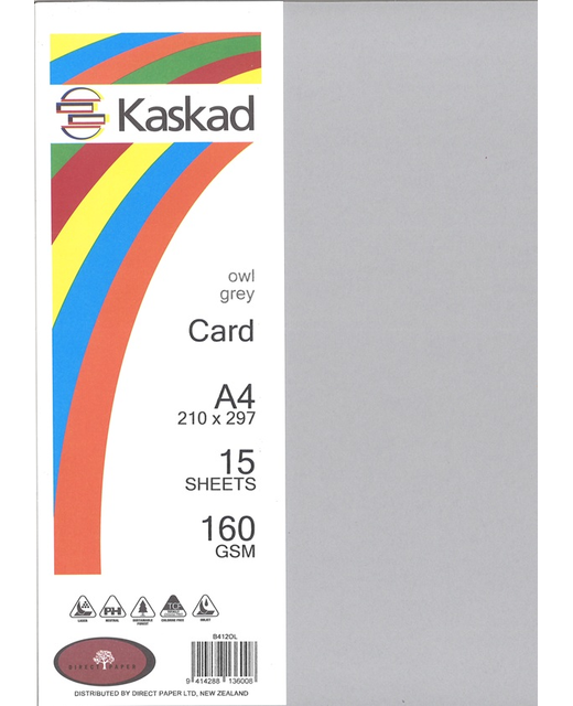 KASKAD CARD OWL GREY A4 15 SHEETS 160 GSM