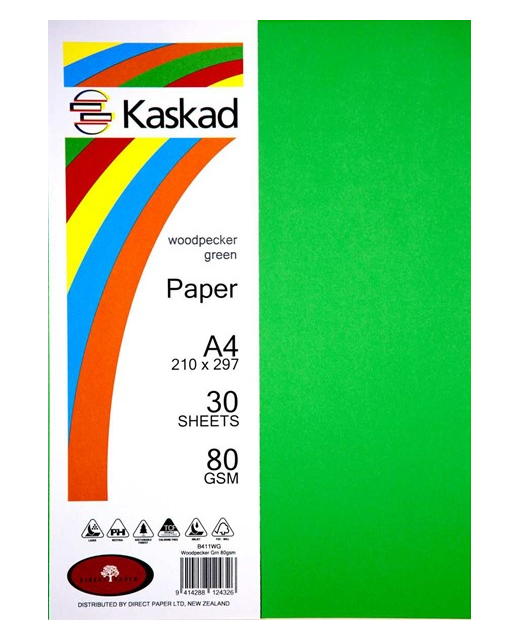 Kaskad A4 80gsm Ppr 30pk Woodpecker Green