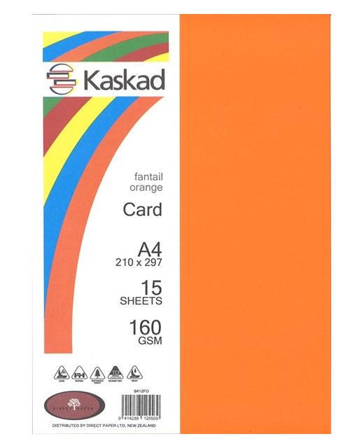 KASKAD A4 CARD FANTAIL ORANGE 15PK 160GSM 