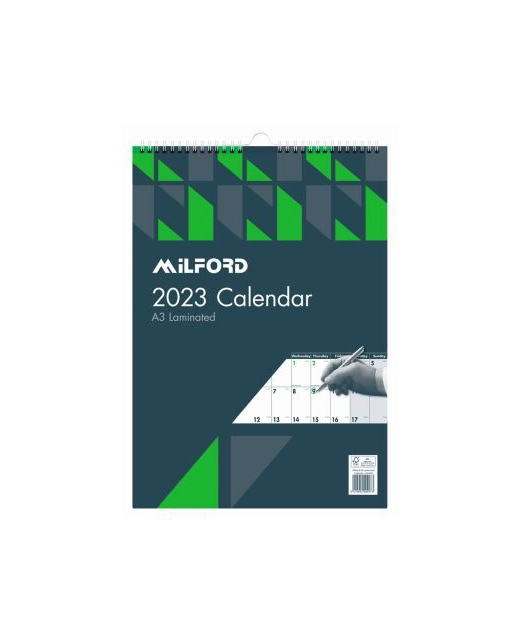 Milford A3 Wiro Month To View Calendar Laminated