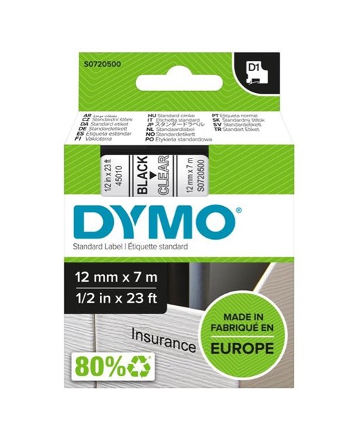 DYMO D1 LABELLING TAPE 12MM BLACK ON CLEAR