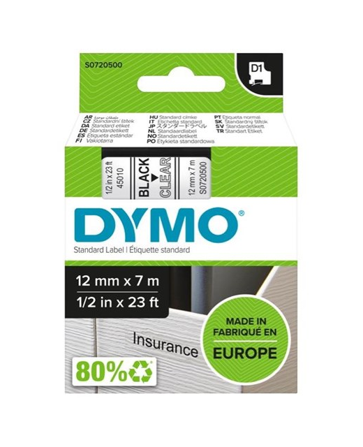 DYMO D1 LABELLING TAPE 12MM BLACK ON CLEAR
