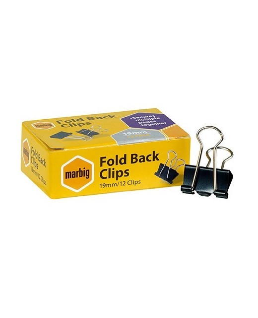 FOLD BACK CLIPS MARBIG 19MM 12 PACK