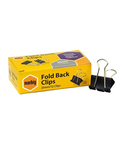 FOLD BACK CLIPS MARBIG 25MM 12 PACK