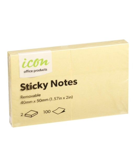 STICKY NOTES ICON 40MMX50MM YELLOW 2 PACK