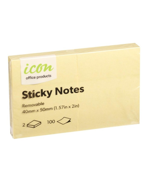 STICKY NOTES ICON 40MMX50MM YELLOW 2 PACK