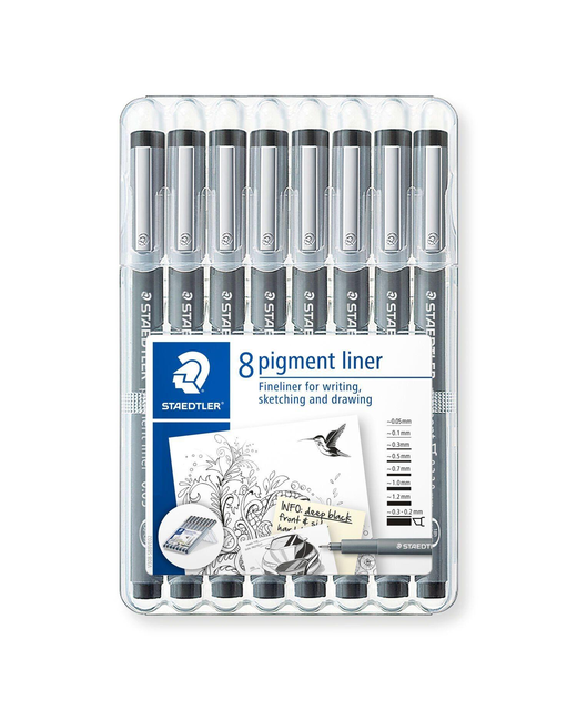 STAEDTLER FINELINER PIGMENT LINER BLACK 8PCS