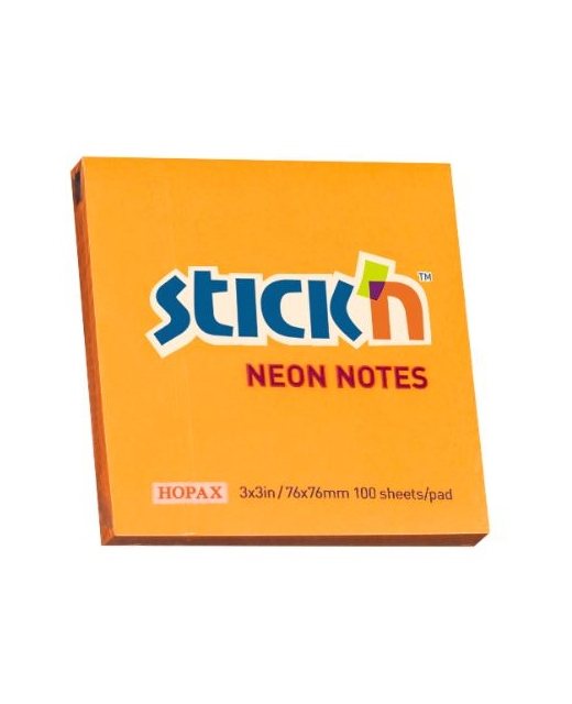 STICKN NOTES 76X76 100SHT NEON ORANGE