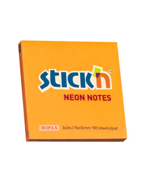 STICKN NOTES 76X76 100SHT NEON ORANGE